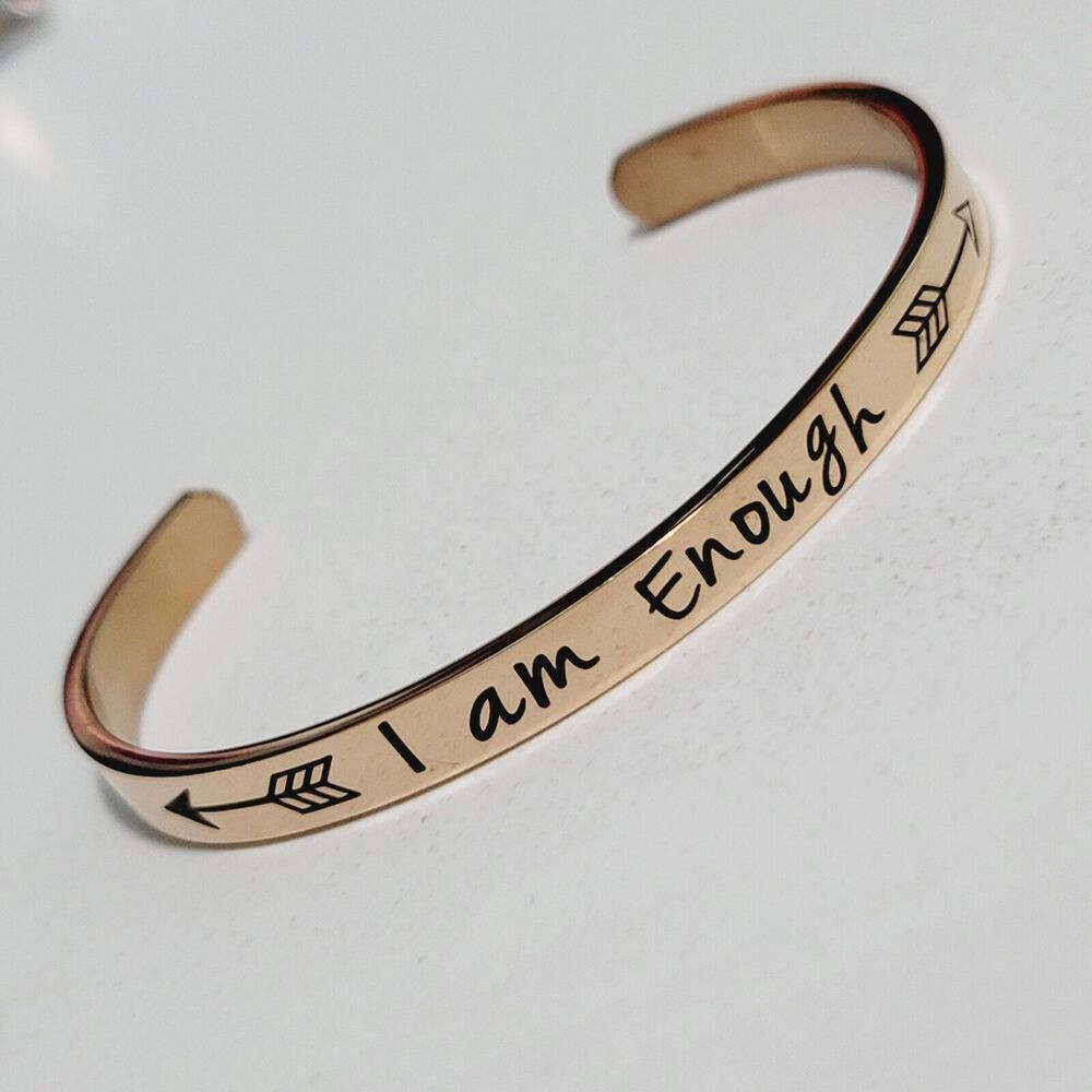 Rose Gold Open Cuff Bracelet Engraved I AM ENOUGH